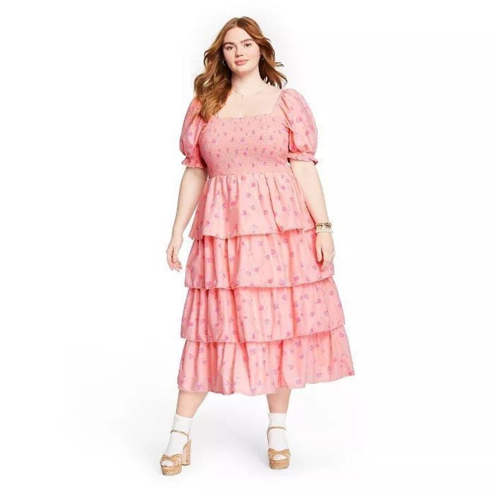 Love Shack Fancy X Target Simone Pink Floral Tiered Cotton Maxi Dress 3X